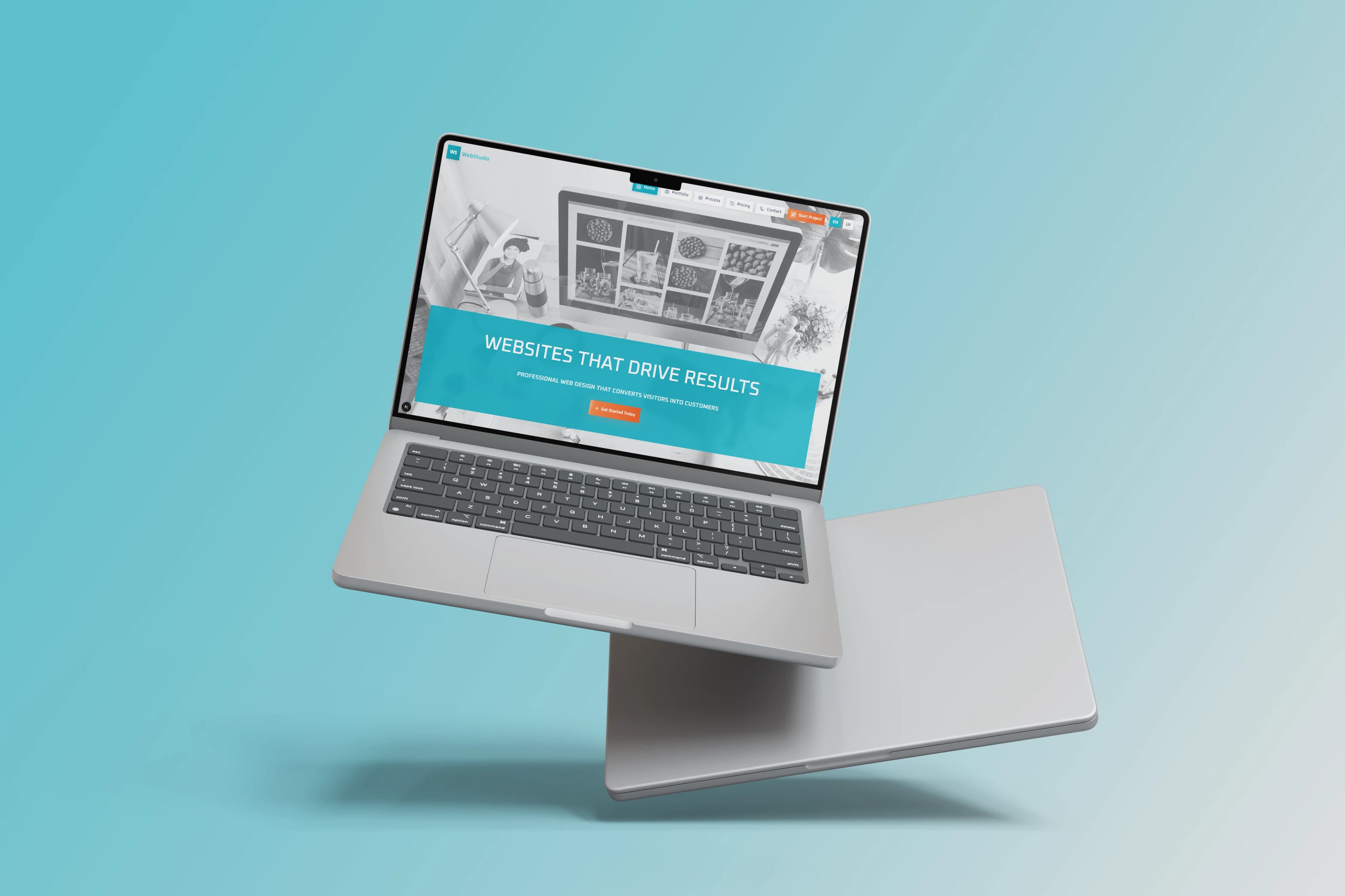 Dizaina Portāls portfolio website desktop view showing teal branding and modern layout
